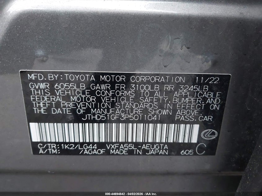 2023 Lexus Ls VIN JTHD51GF3P5011041 IAAI salvage auction — REAR END, Salvage (New Jersey), sold $24,100 on 2026-07-20 (photo 9)