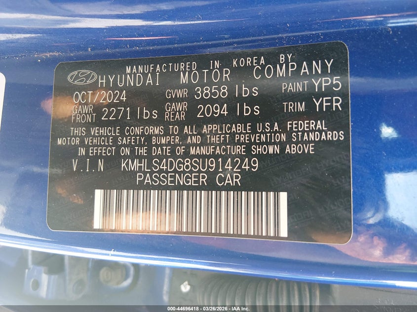 2025 Hyundai Elantra VIN KMHLS4DG8SU914249 IAAI salvage auction — FRONT END, Salvage (Missouri), sold $25 on 2026-07-16 (photo 9)