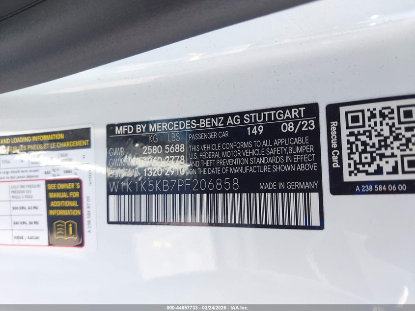 2023 Mercedes-benz E-klasse VIN W1K1K5KB7PF206858 IAAI salvage auction — RIGHT SIDE, Wait Title, sold $24,300 on 2026-07-27 (photo 9)