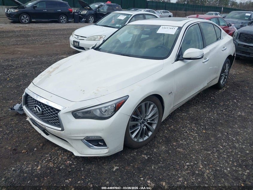 2019 Infiniti Q50 VIN JN1EV7AR9KM593708 IAAI salvage auction — FRONT & REAR, Wait Title, sold $3,050 on 2026-07-07 (photo 2)