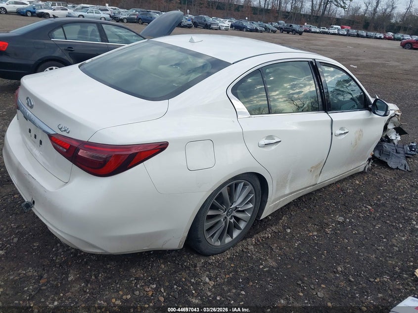 2019 Infiniti Q50 VIN JN1EV7AR9KM593708 IAAI salvage auction — FRONT & REAR, Wait Title, sold $3,050 on 2026-07-07 (photo 4)