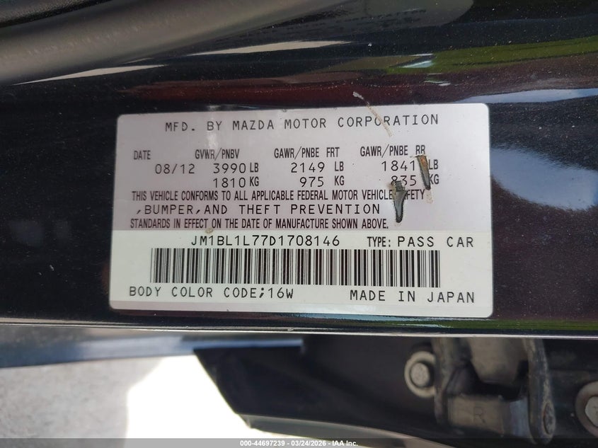 2013 Mazda 3 VIN JM1BL1L77D1708146 IAAI salvage auction — NORMAL WEAR, Original (Texas), sold $650 on 2026-07-17 (photo 9)