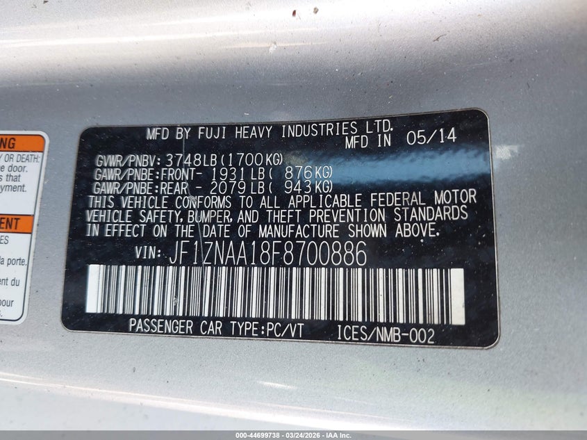 2015 Scion Fr-s VIN JF1ZNAA18F8700886 IAAI salvage auction — FRONT END, Clear (Florida), sold $850 on 2026-07-13 (photo 9)