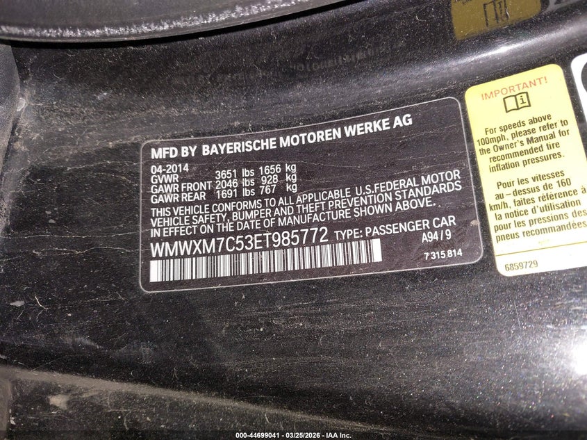 2014 Mini Hard top VIN WMWXM7C53ET985772 IAAI salvage auction — FRONT END, Wait Title, sold $200 on 2026-07-10 (photo 9)