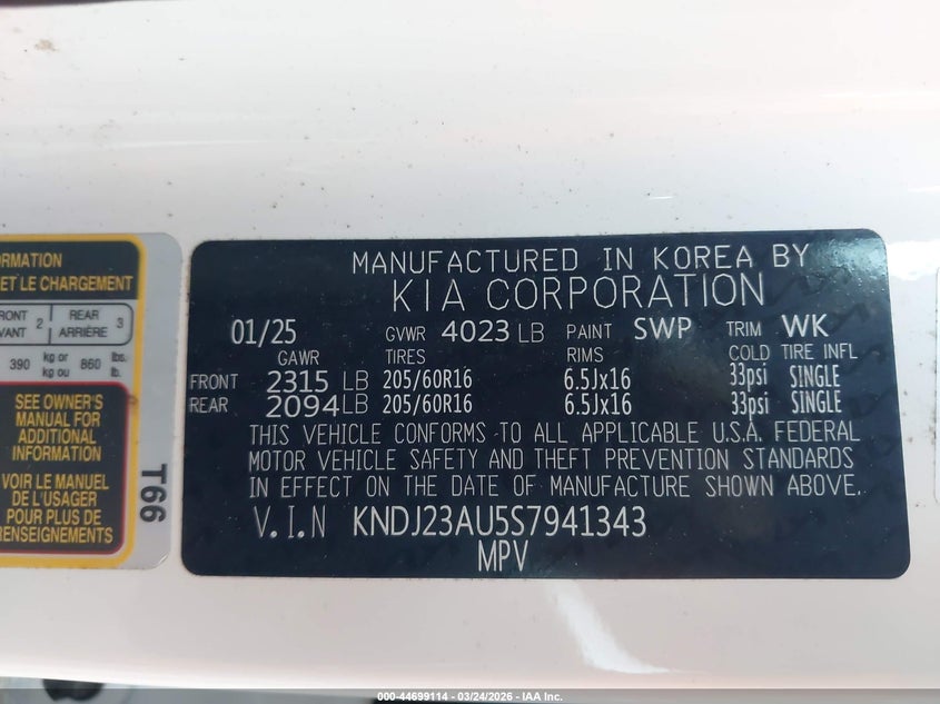 2025 Kia Soul VIN KNDJ23AU5S7941343 IAAI salvage auction — RIGHT SIDE, Salvage (Hawaii), sold $75 on 2026-07-21 (photo 9)