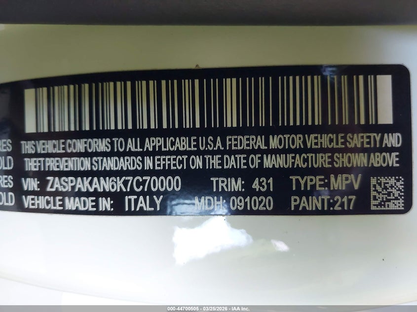 2019 Alfa romeo Stelvio VIN ZASPAKAN6K7C70000 IAAI salvage auction — FRONT END, Salvage Title (California), sold $6,725 on 2026-07-07 (photo 9)