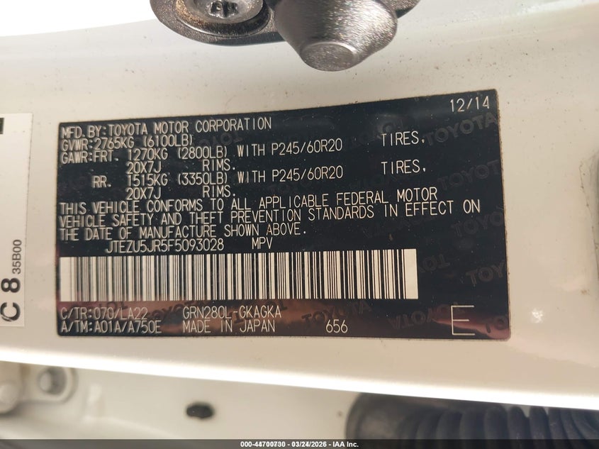 2015 Toyota 4runner VIN JTEZU5JR5F5093028 IAAI salvage auction — FRONT END, Rebuildable (Florida), sold $5,100 on 2026-07-23 (photo 9)