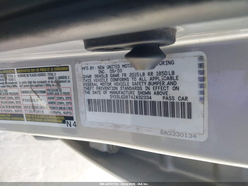 2004 Pontiac Vibe VIN 5Y2SL62874Z432334 IAAI salvage auction — NORMAL WEAR, Parts Only - Bill Of Sale (North Carolina), sold $200 on 2026-07-13 (photo 9)