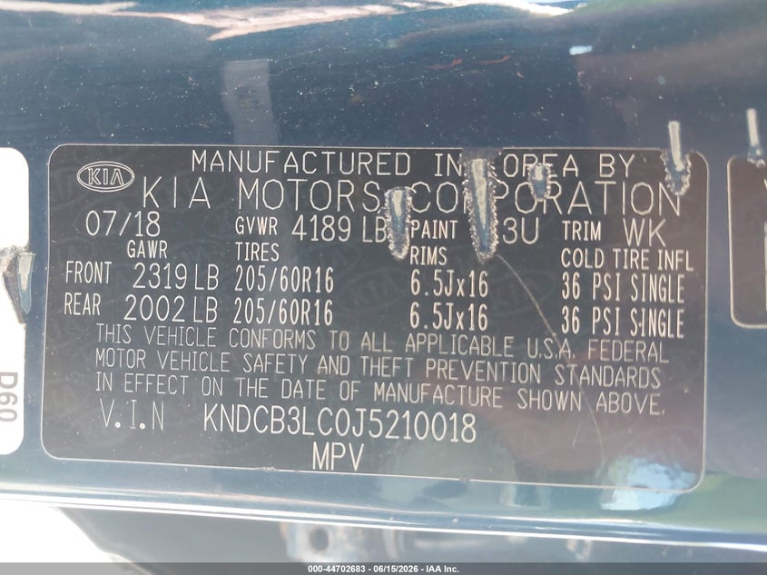 2018 Kia Niro VIN KNDCB3LC0J5210018 IAAI salvage auction — MECHANICAL, Salvage (Illinois), sold $625 on 2026-07-09 (photo 9)