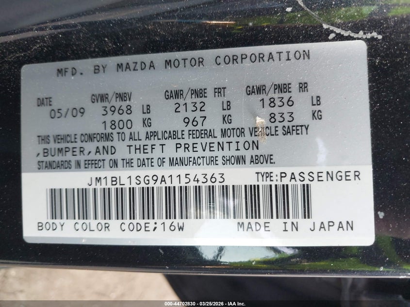 2010 Mazda 3 VIN JM1BL1SG9A1154363 IAAI salvage auction — LEFT FRONT, Salvage (Idaho), sold $1,000 on 2026-07-29 (photo 9)