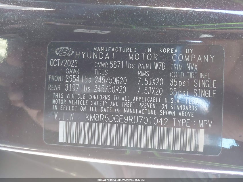 2024 Hyundai Palisade VIN KM8R5DGE9RU701042 IAAI salvage auction — RIGHT SIDE, Salvage (Maine), sold $15,150 on 2026-07-20 (photo 9)