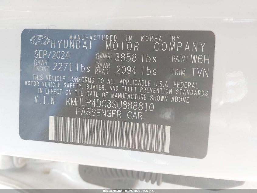 2025 Hyundai Elantra VIN KMHLP4DG3SU888810 IAAI salvage auction — RIGHT FRONT, Salvage (Georgia), sold $5,600 on 2026-07-28 (photo 9)