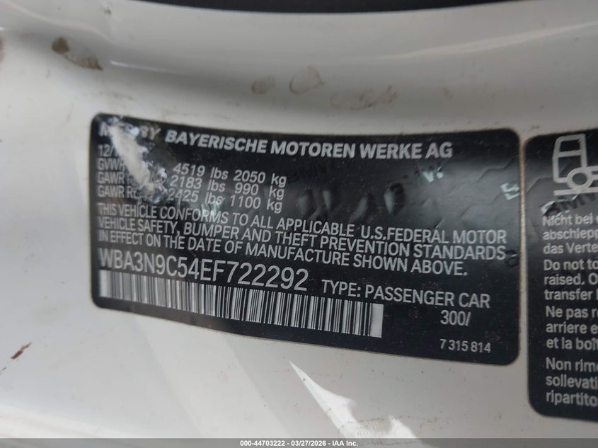 2014 BMW 4er VIN WBA3N9C54EF722292 IAAI salvage auction — LEFT SIDE, Salvage (Texas), sold $6,600 on 2026-07-07 (photo 9)