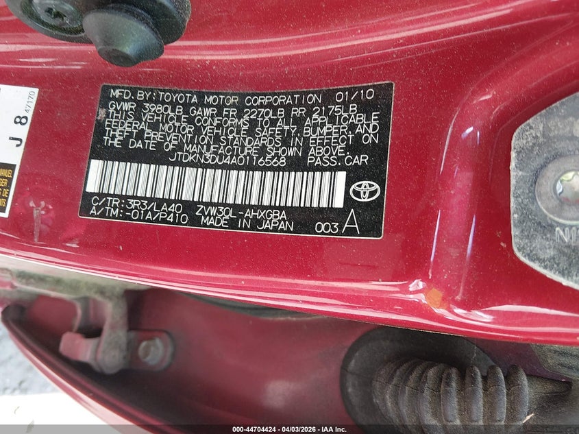 2010 Toyota Prius VIN JTDKN3DU4A0116568 IAAI salvage auction — RIGHT REAR, Clear (Virginia), sold $1,725 on 2026-07-07 (photo 9)