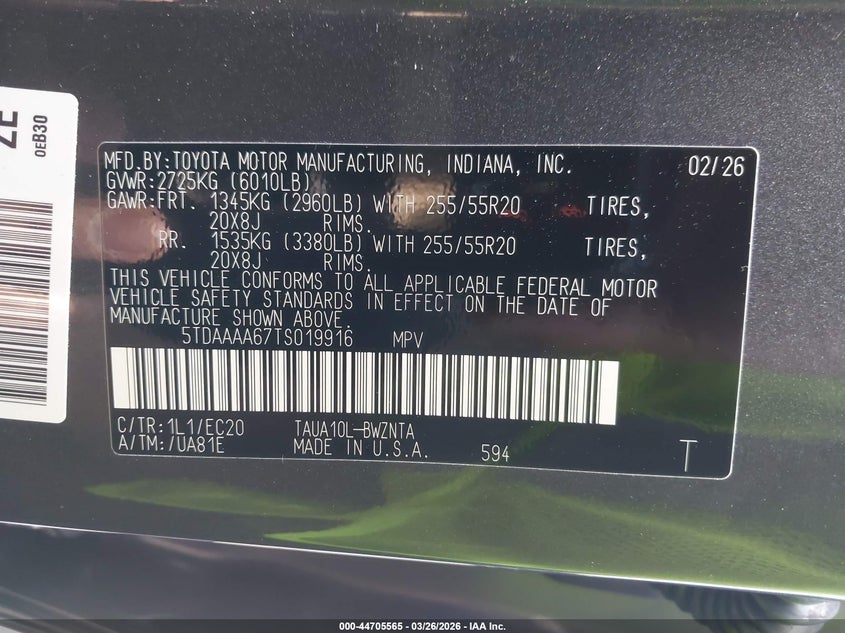 2026 Lexus Tx 350 VIN 5TDAAAA67TS019916 IAAI salvage auction — Front End, Salvage Certificate (California), sold $23,350 on 2026-04-29 (photo 9)
