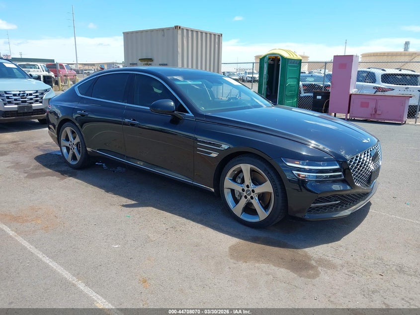 2021 Genesis G80 VIN KMTGC4SDXMU049624 IAAI salvage auction — WATER/FLOOD, Wait Title, sold $4,000 on 2026-07-21 (photo 1)