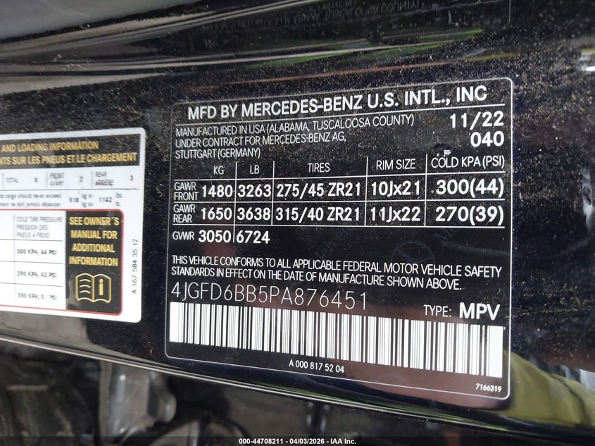 2023 Mercedes-benz Amg gle coupe VIN 4JGFD6BB5PA876451 IAAI salvage auction — FRONT END, Wait Title, sold $8,100 on 2026-07-14 (photo 9)