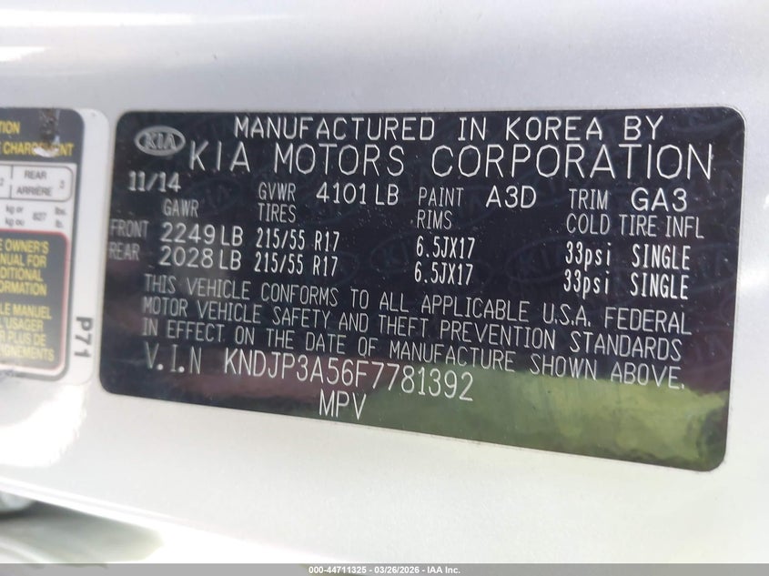 2015 Kia Soul VIN KNDJP3A56F7781392 IAAI salvage auction — LEFT SIDE, Wait Title, sold $1,900 on 2026-07-17 (photo 9)