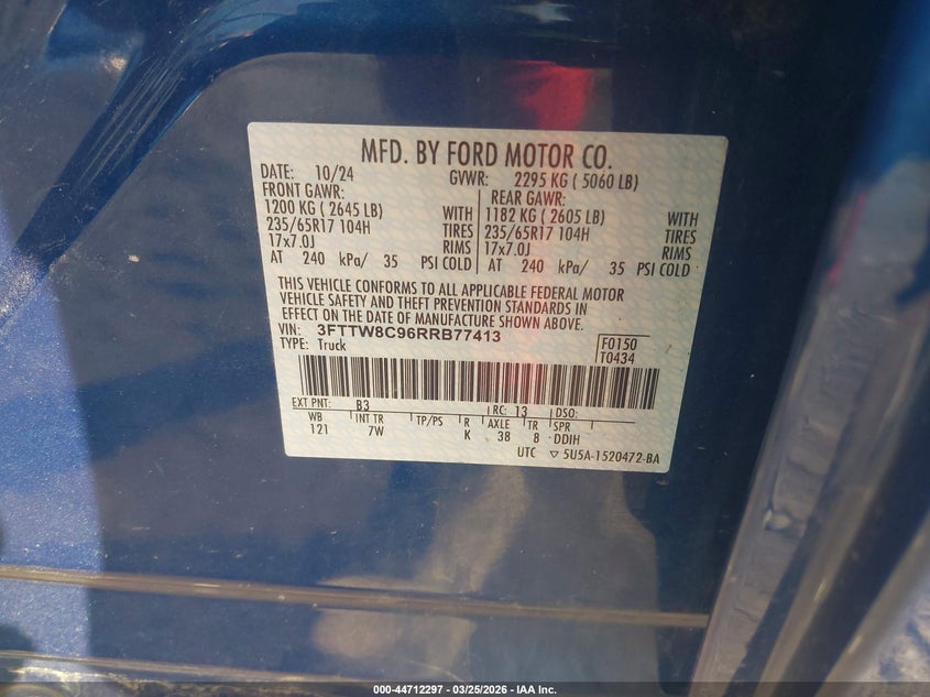 2024 Ford Maverick VIN 3FTTW8C96RRB77413 IAAI salvage auction — FRONT END, Mv-907A (New York), sold $7,800 on 2026-07-28 (photo 9)