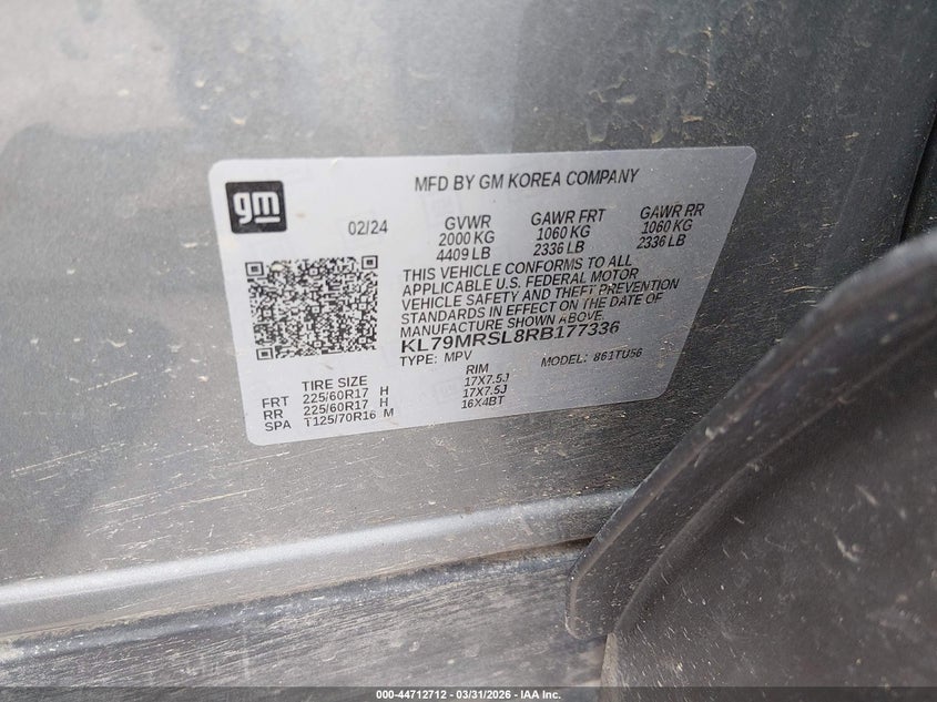 2024 Chevrolet Trailblazer VIN KL79MRSL8RB177336 IAAI salvage auction — LEFT REAR, Wait Title, sold $6,325 on 2026-07-14 (photo 9)