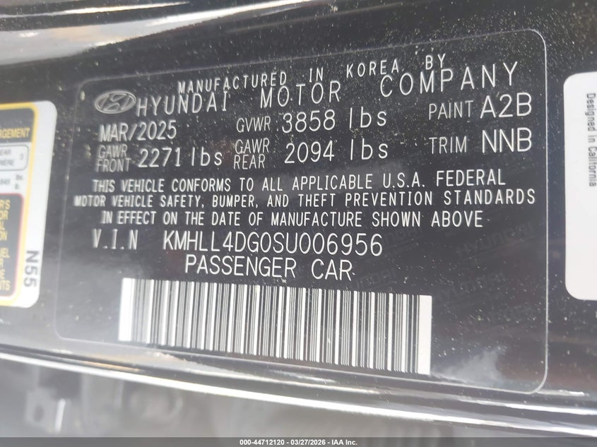 2025 Hyundai Elantra VIN KMHLL4DG0SU006956 IAAI salvage auction — REAR END, Wait Title, sold $4,550 on 2026-07-08 (photo 9)
