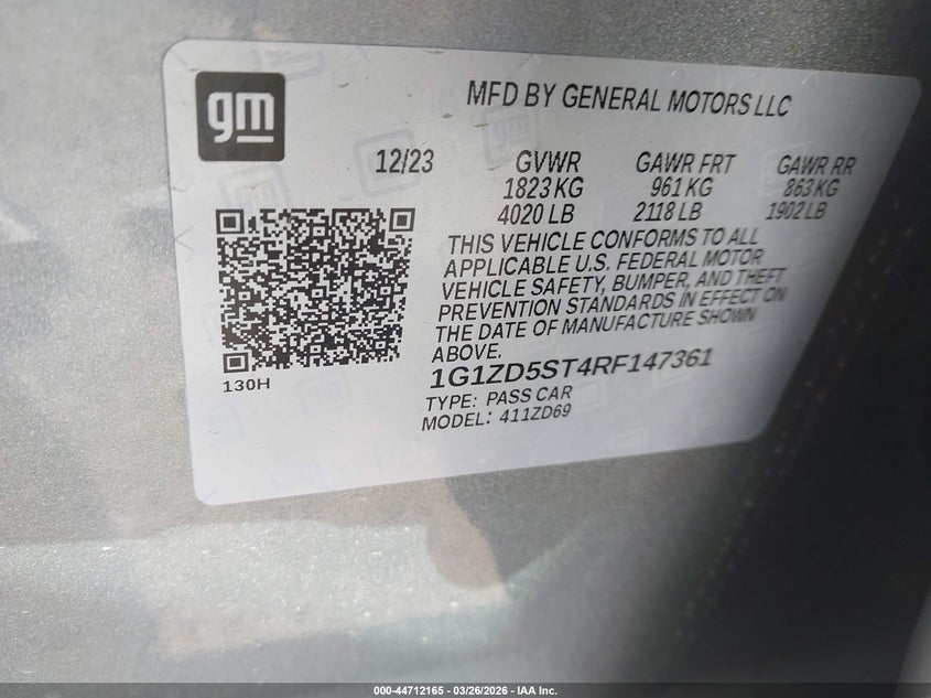 2024 Chevrolet Malibu VIN 1G1ZD5ST4RF147361 IAAI salvage auction — RIGHT SIDE, Original (Texas), sold $7,300 on 2026-07-28 (photo 9)