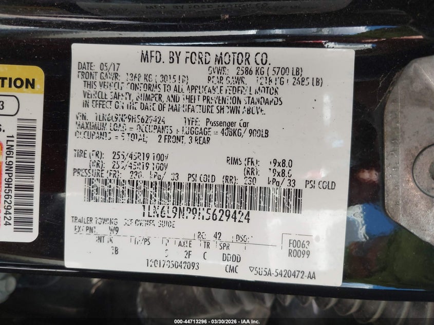 2017 Lincoln Continental VIN 1LN6L9NP9H5629424 IAAI salvage auction — FRONT END, Wait Title, sold $500 on 2026-07-20 (photo 9)