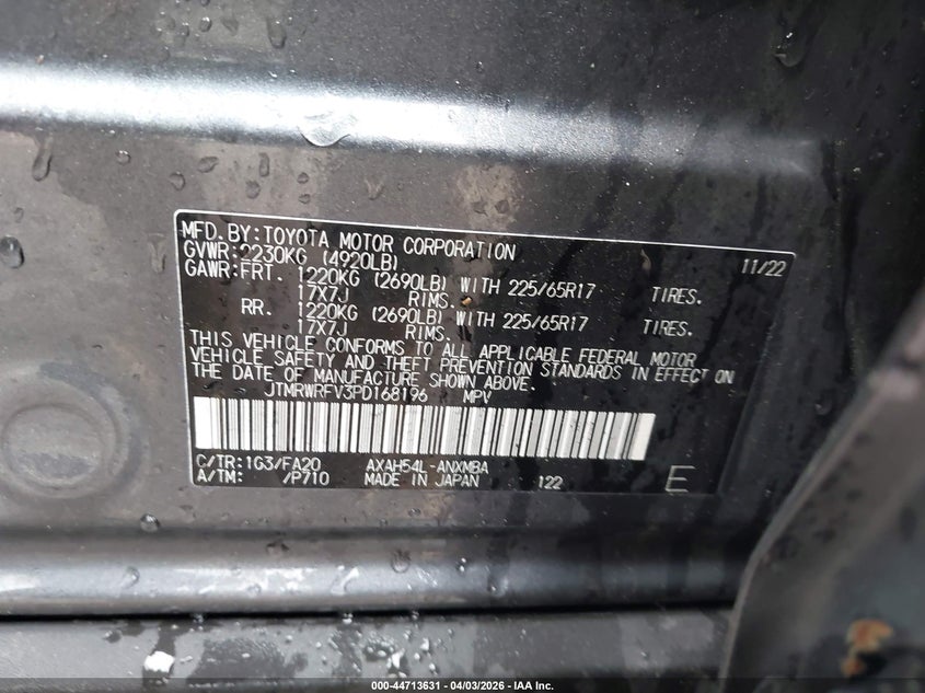 2023 Toyota Rav 4 VIN JTMRWRFV3PD168196 IAAI salvage auction — FRONT END, Wait Title, sold $7,450 on 2026-07-08 (photo 9)