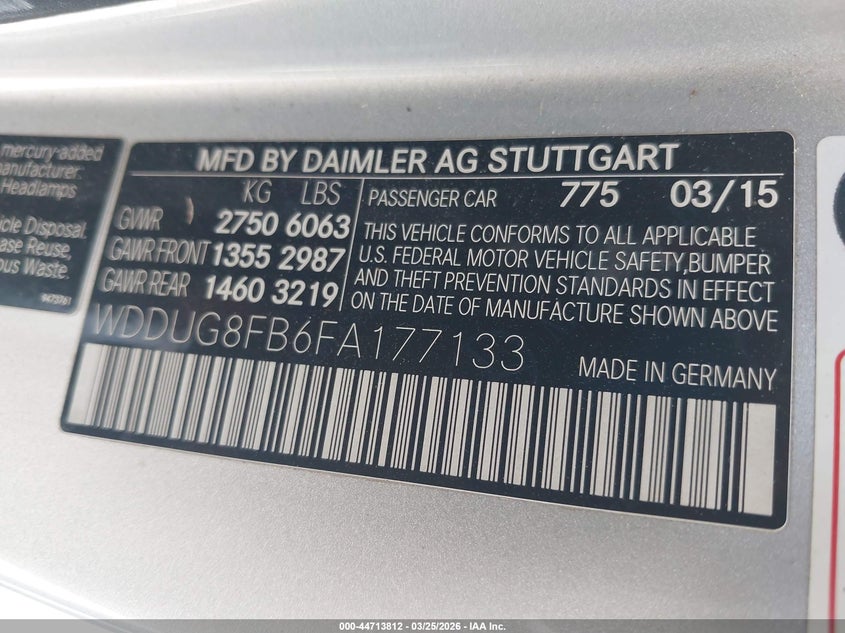 2015 Mercedes-benz VIN WDDUG8FB6FA177133 IAAI salvage auction — FRONT END, Wait Title, sold $2,650 on 2026-07-28 (photo 9)