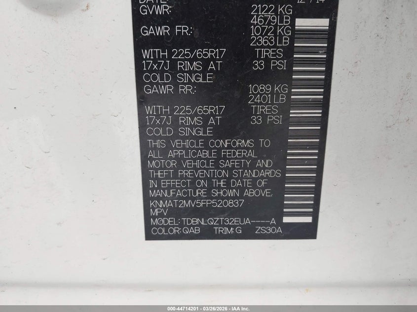 2015 Nissan Rogue VIN KNMAT2MV5FP520837 IAAI salvage auction — FRONT END, Certificate Of Title (Nebraska), sold $925 on 2026-07-16 (photo 9)