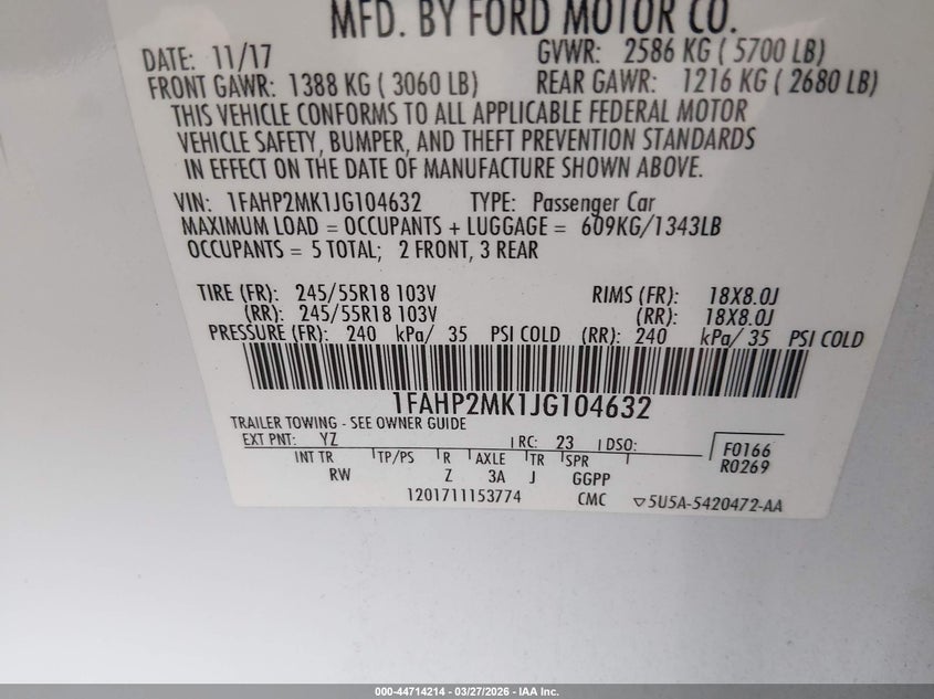 2018 Ford Police VIN 1FAHP2MK1JG104632 IAAI salvage auction — FRONT END, Wait Title, sold $125 on 2026-07-09 (photo 9)