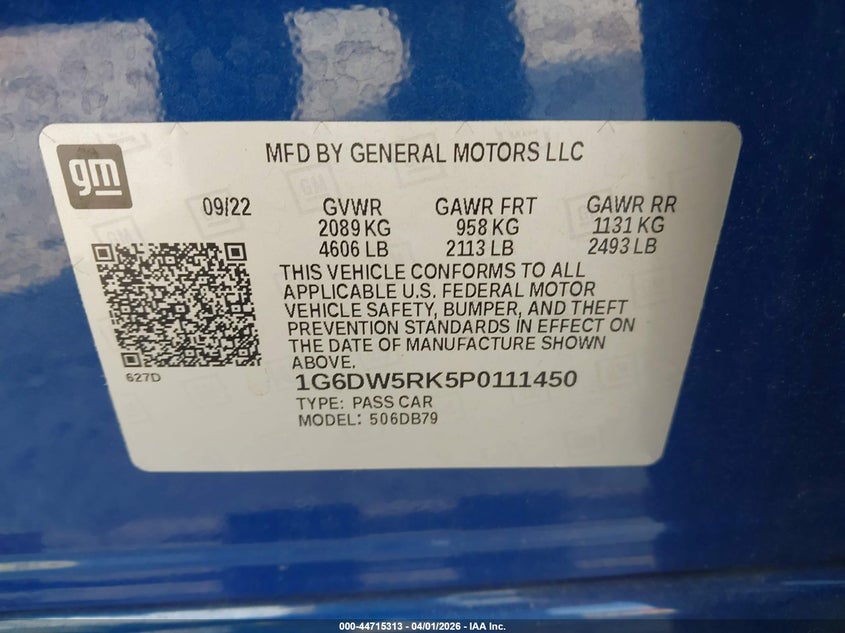 2023 Cadillac Ct5 VIN 1G6DW5RK5P0111450 IAAI salvage auction — FRONT END, Wait Title, sold $7,100 on 2026-08-21 (photo 9)