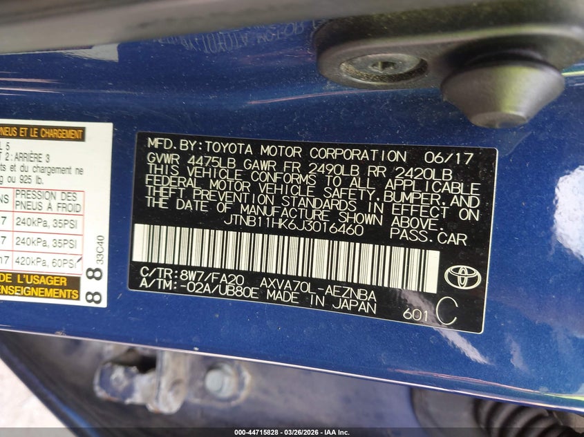 2018 Toyota Camry VIN JTNB11HK6J3016460 IAAI salvage auction — FRONT END, Salvage (Ohio), sold $3,275 on 2026-07-27 (photo 9)