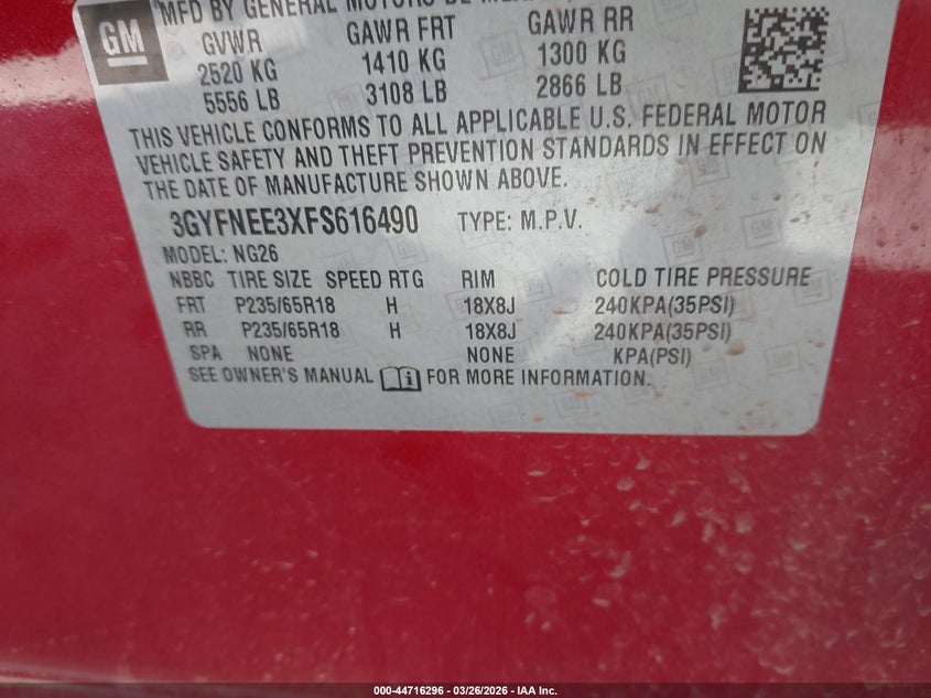 2015 Cadillac Srx VIN 3GYFNEE3XFS616490 IAAI salvage auction — SIDE, Salvage (Oklahoma), sold $1,150 on 2026-07-26 (photo 9)