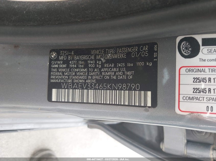 2005 BMW 3 series VIN WBAEV33465KN98790 IAAI salvage auction — LEFT FRONT, Clear - Dealer Only (California), sold $525 on 2026-07-13 (photo 9)
