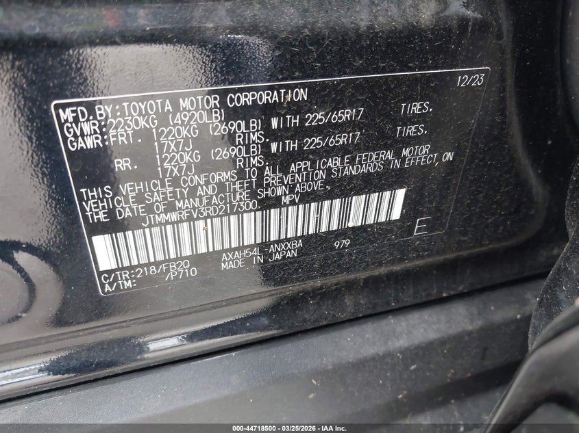 2024 Toyota VIN JTMMWRFV3RD217300 IAAI salvage auction — FRONT END, Salvage (Oregon), sold $14,900 on 2026-07-09 (photo 9)