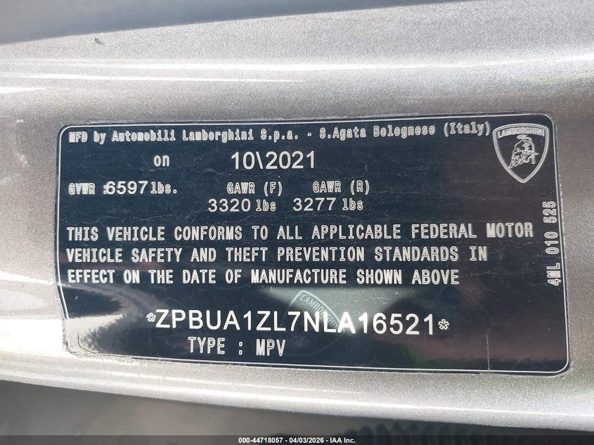 2022 Lamborghini Urus VIN ZPBUA1ZL7NLA16521 IAAI salvage auction — FRONT END, Wait Title, sold $102,500 on 2026-07-14 (photo 9)