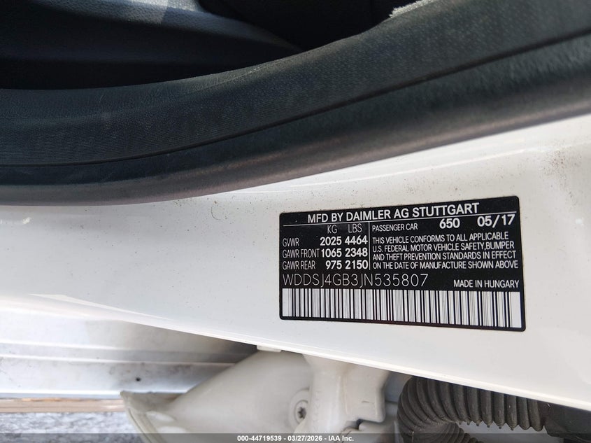 2018 Mercedes-benz Cla-klasse VIN WDDSJ4GB3JN535807 IAAI salvage auction — UNKNOWN, Wait Title, sold $5,000 on 2026-07-19 (photo 9)