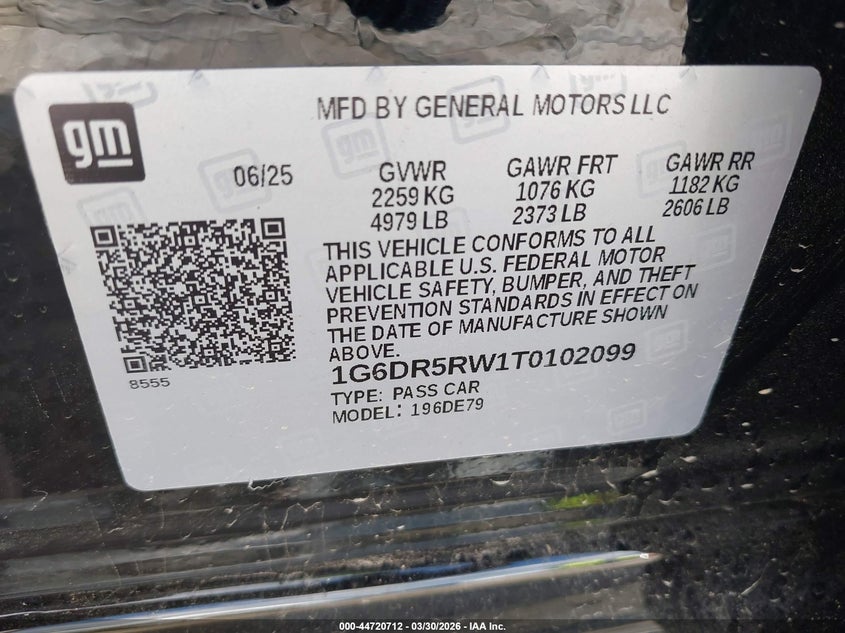 2026 Cadillac Ct5-v VIN 1G6DR5RW1T0102099 IAAI salvage auction — FRONT END, Original (Texas), sold $17,775 on 2026-07-30 (photo 9)