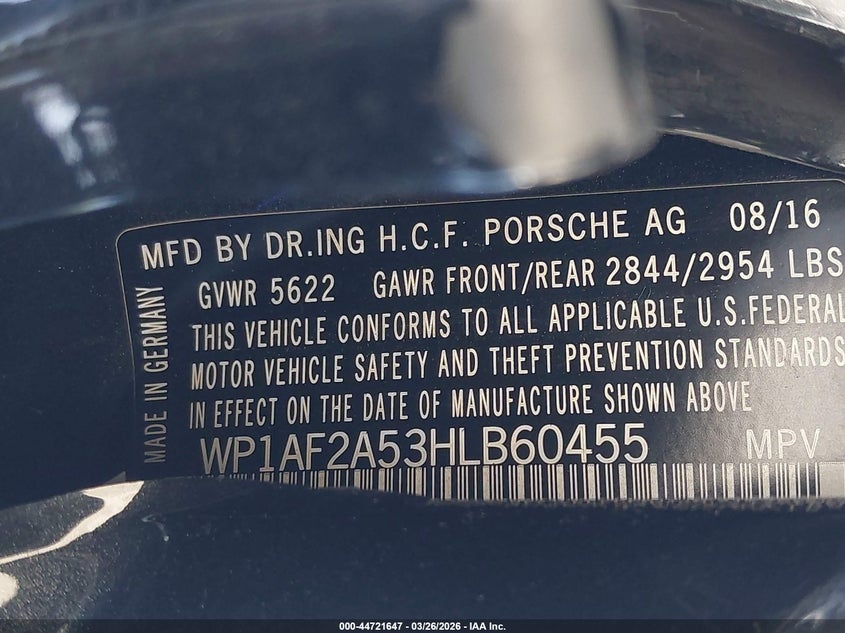 2017 Porsche Macan VIN WP1AF2A53HLB60455 IAAI salvage auction — LEFT SIDE, Salvage (California), sold $6,600 on 2026-08-02 (photo 9)