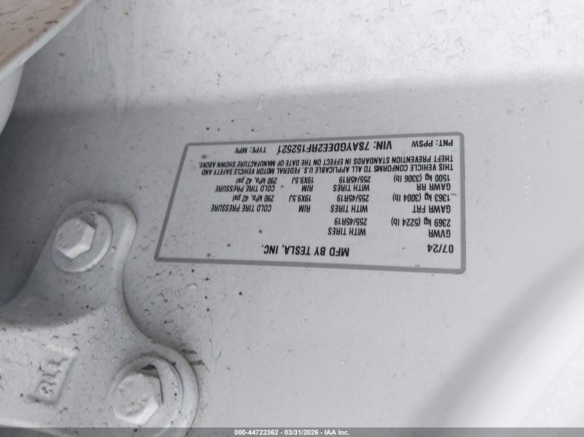 2024 Tesla Model y VIN 7SAYGDEE2RF152521 IAAI salvage auction — ALL OVER, Salvage (Massachusetts), sold $6,650 on 2026-07-09 (photo 9)
