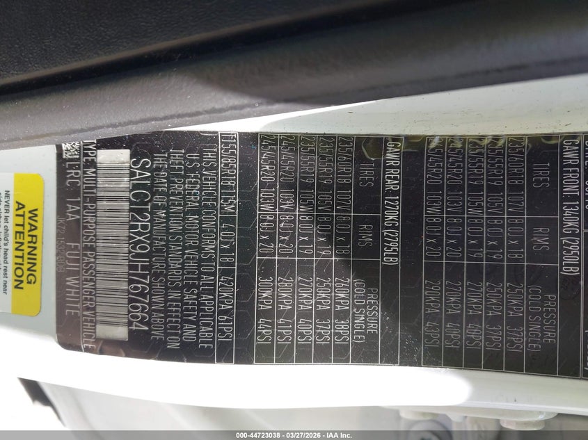 2018 Land rover Discovery sport VIN SALCT2RX9JH767664 IAAI salvage auction — HAIL, Salvage (Illinois), sold $3,075 on 2026-07-28 (photo 9)