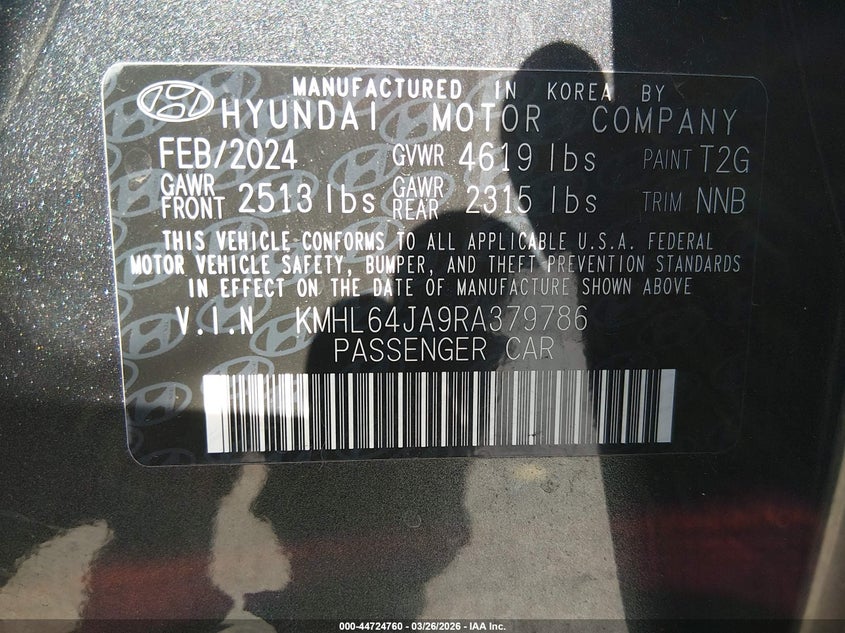 2024 Hyundai Sonata VIN KMHL64JA9RA379786 IAAI salvage auction — SIDE, Salvage (New Jersey), sold $7,900 on 2026-07-30 (photo 9)