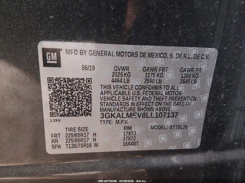 2020 Gmc Terrain VIN 3GKALMEV8LL107137 IAAI salvage auction — REAR END, Salvage (Nebraska), sold $4,600 on 2026-07-24 (photo 9)