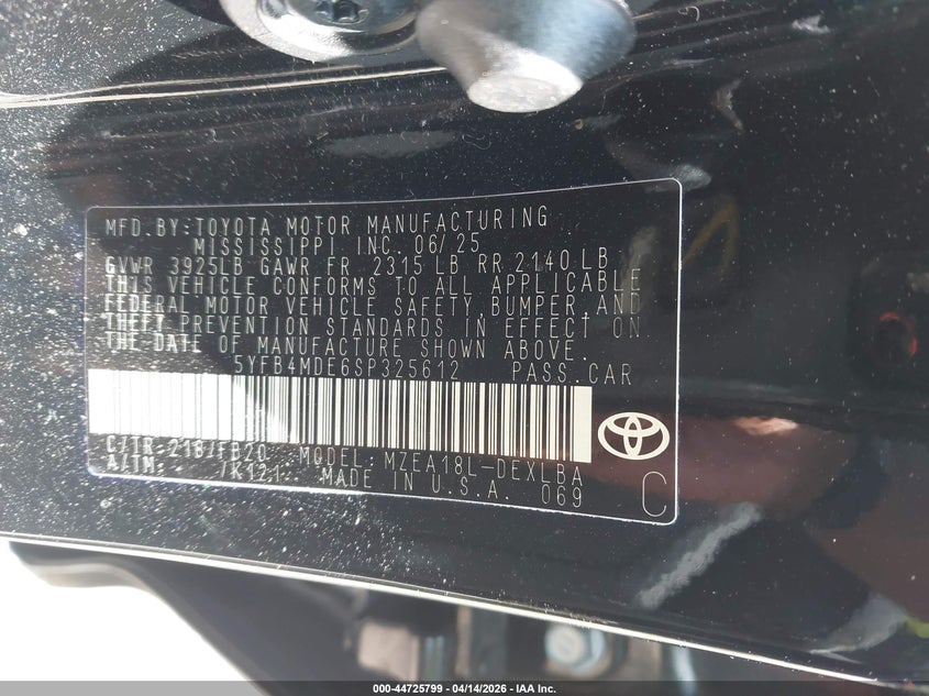 2025 Toyota Corolla VIN 5YFB4MDE6SP325612 IAAI salvage auction — UNKNOWN, Wait Title, sold $5,700 on 2026-08-01 (photo 9)