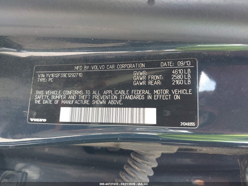 2014 Volvo S60 VIN YV1612FS9E1292710 IAAI salvage auction — FRONT END, Original (Texas), sold $1,675 on 2026-08-13 (photo 9)