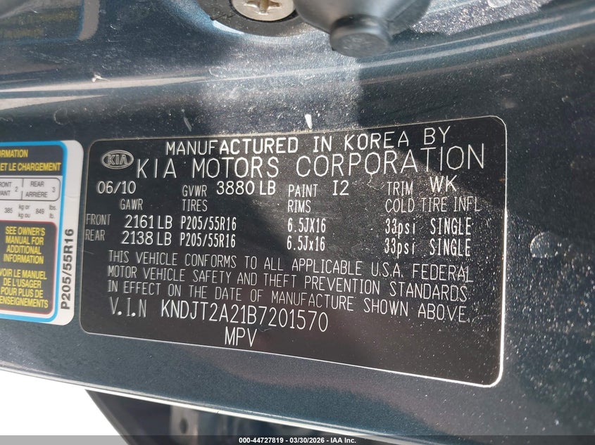 2011 Kia Soul VIN KNDJT2A21B7201570 IAAI salvage auction — REAR END, Salvage (Missouri), sold $525 on 2026-07-16 (photo 9)