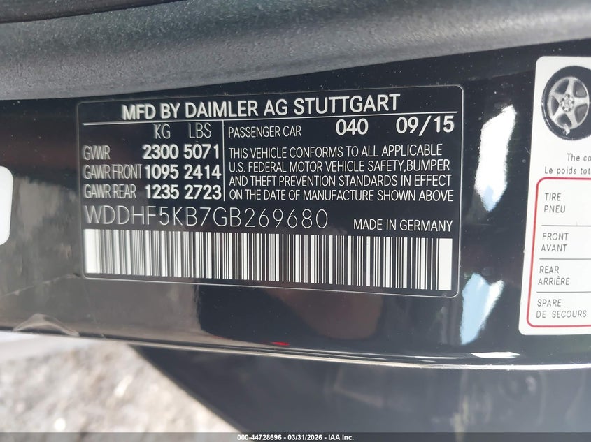 2016 Mercedes-benz E-klasse VIN WDDHF5KB7GB269680 IAAI salvage auction — FRONT END, Salvage (Georgia), sold $3,675 on 2026-08-19 (photo 9)