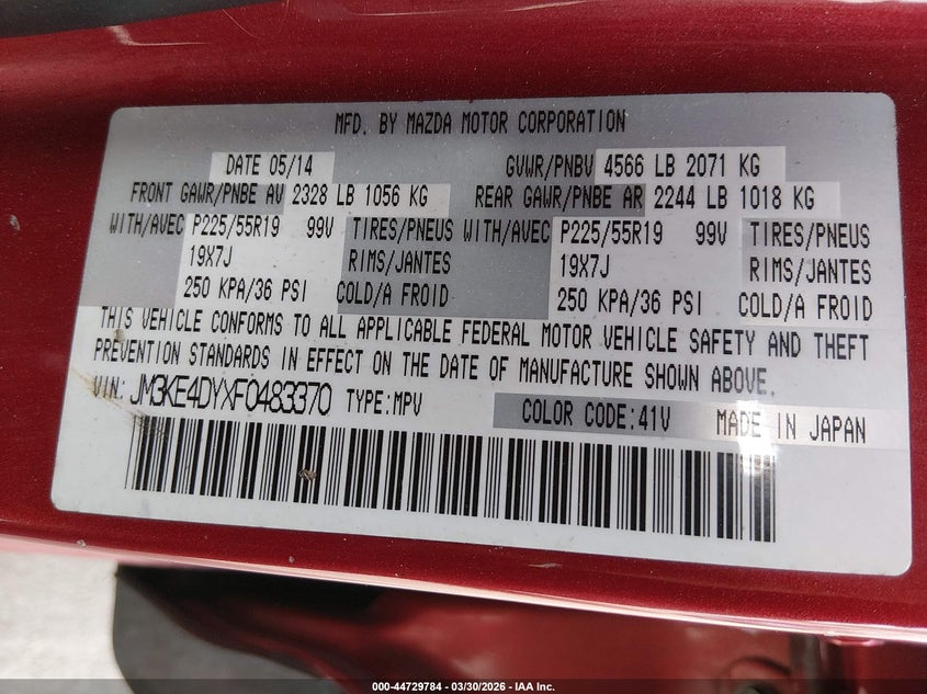 2015 Mazda Cx-5 VIN JM3KE4DYXF0483370 IAAI salvage auction — FRONT END, Salvage (Utah), sold $2,400 on 2026-07-09 (photo 9)