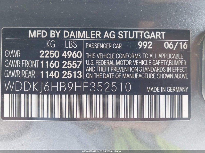 2017 Mercedes-benz E-klasse VIN WDDKJ6HB9HF352510 IAAI salvage auction — FRONT END, Salvage (California), sold $25 on 2026-07-29 (photo 9)